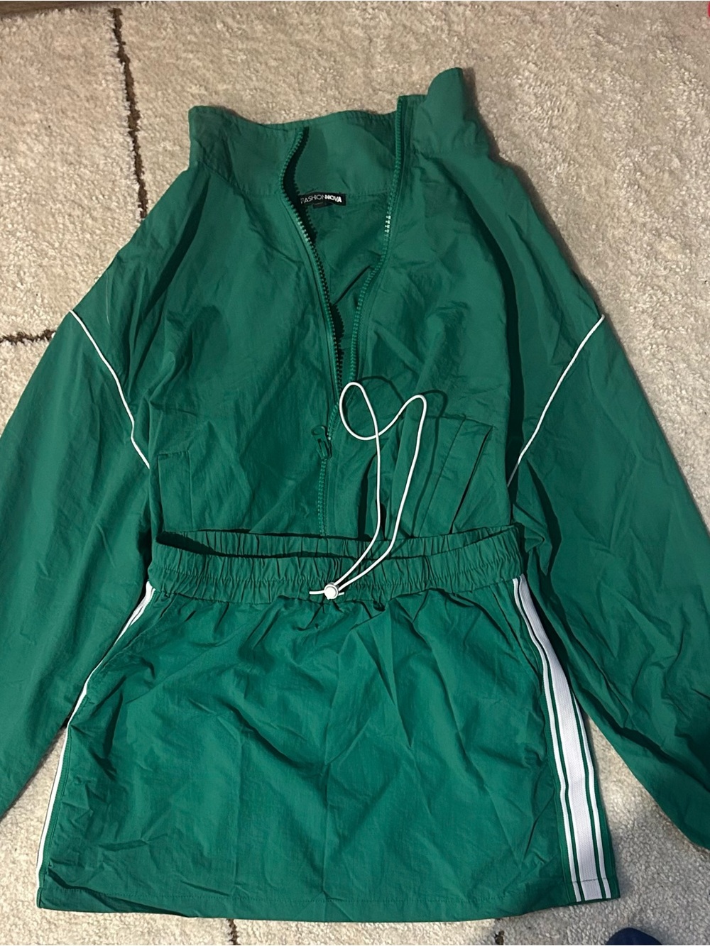 Green Women's Windbreaker Anorak Jacket skirt set